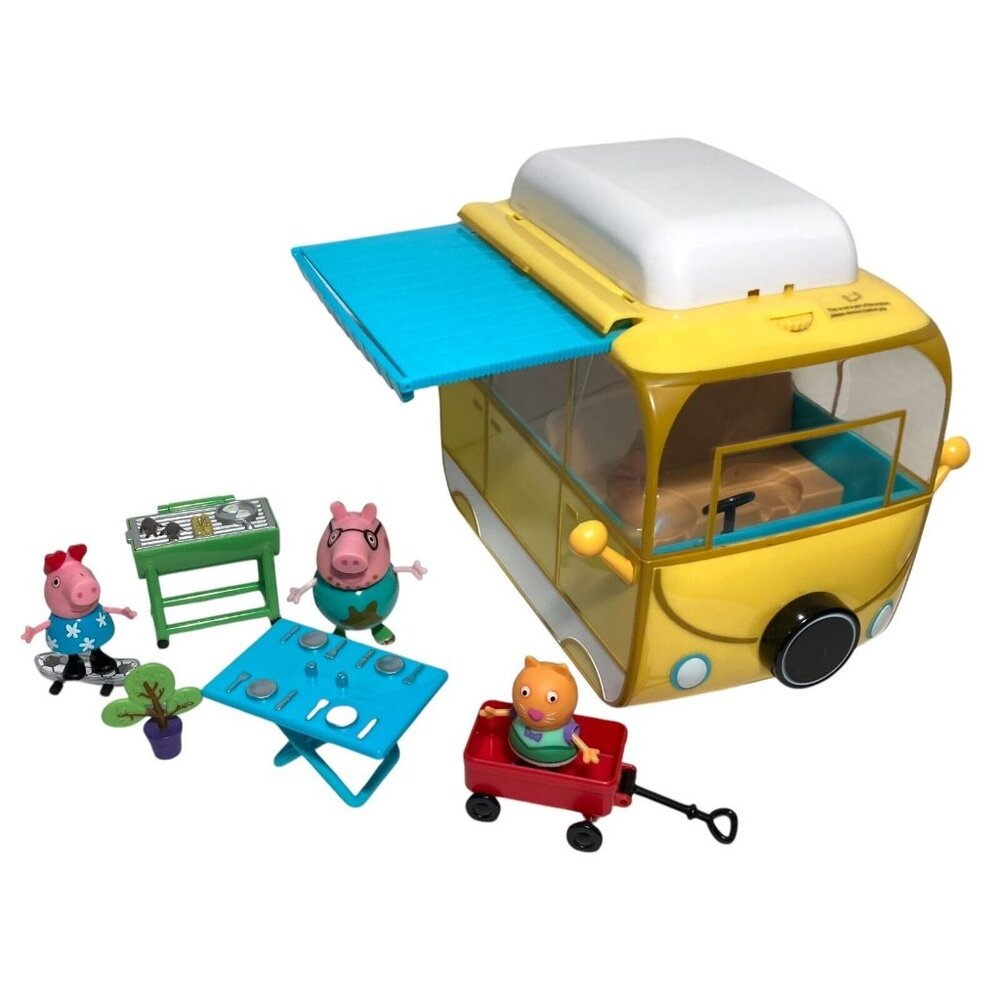 Peppa Pig Campervan Camping Playset Awning Peppa Pig Daddy Pig Candy Cat +Extras